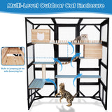 FunXplore Large Catio Outdoor Cat Enclosure Window 73" H Walk-in Cat House Kitty Cage for Multiple Indoor Outdoor Cats Outside Patio with 5 Access Doors Waterproof Roof FunXplore