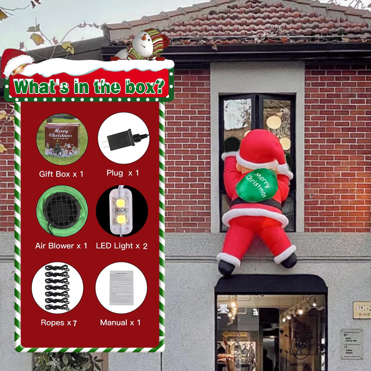 TwoBees 6FT Christmas Inflatables Outdoor Decorations Joy Hanging Santa Claus Gift Bag, Very Bright LED Lights Blow Up Giant Christmas Decor for Indoor Yard Outside Fall Vacation Holiday Party Lawn TwoBees