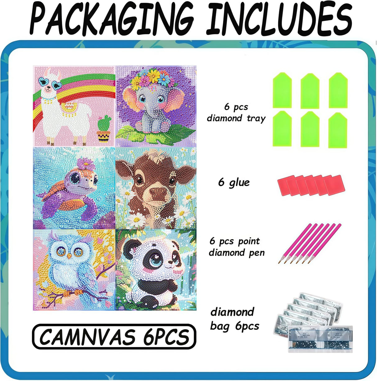 6 Pack 5D Cow Diamond Painting Kits for Kids Beginners,Cute Animals DIY Diamond Art Kit for Kids,Full Round Drill Big Gem Art for Kid,Home Wall Decoration 6X6 inch Acelii