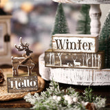 Moucuny 4 Pcs Winter Elk Table Sign Christmas Animal Wooden Elk Table Decorative Signage Winter Tiered Tray Decor Christmas Centerpieces Farmhouse Wooden Block Set Xmas Table Sign for Christmas Home Moucuny
