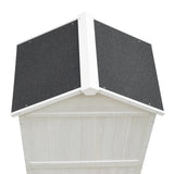 GDFStudio 67" Fir Wood Storage Shed 2 Doors Design Outdoor Tool Storage House Cabinet with Sloped Roof & 4 Interior Compartments for Garden Patio Backyard, White GDFStudio