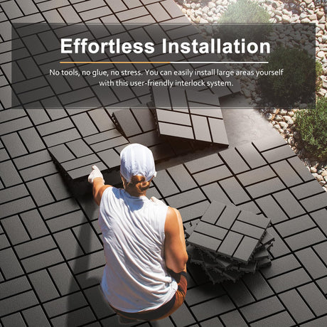 Interlocking Deck Tiles, EchoDeck Patio Deck Tiles, 44 Pack Deck Tiles Interlocking Outdoor All Weather, 12"x12", 8 Slat, 44 Sq. Ft, Highly Durable, Stylish, Non-Slip, Faster-Drying, Dark Grey EchoDeck