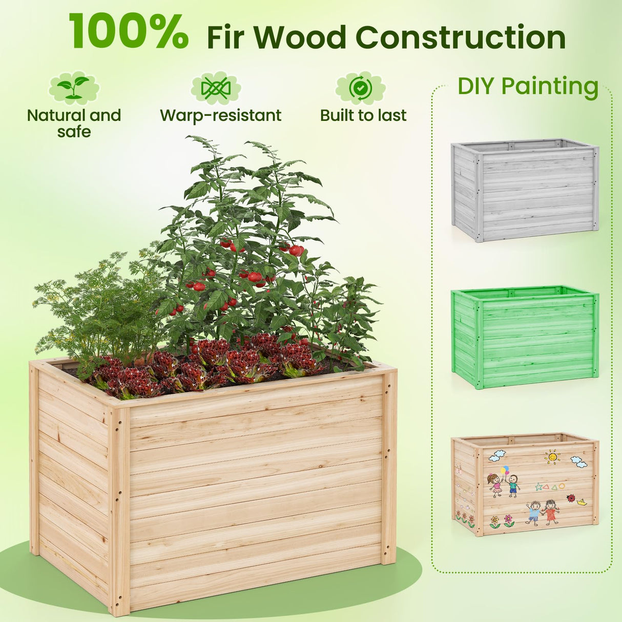Giantex Wood Raised Garden Bed, 40"x25"x26" Elevated Planter Box w/Open-Ended Base for Deep-Rooted Plant Vegetable Fruit Flower, Outdoor Solid Wood Planter for Patio Backyard (1,40"x25"x26") Giantex