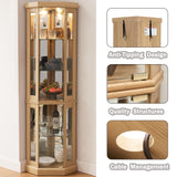 XZTUAJ Corner Curio Cabinet Display Case with Light, 69" H Glass Display Cabinet, Display Showcase Case Storage with Tempered Glass Door & Adjustable Glass Shelves for Living Room (Light Oak) XZTUAJ