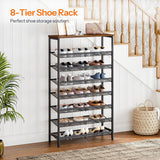 HOOBRO 8-Tier Shoe Rack, Large Capacity Shoe Shelf, Shoe Storage Organizer for 21-28 Pairs of Shoes, Front Door Entrance, Entryway, Hallway, Closet, Space Saver, Rustic Brown and Black BF18XJ01 HOOBRO