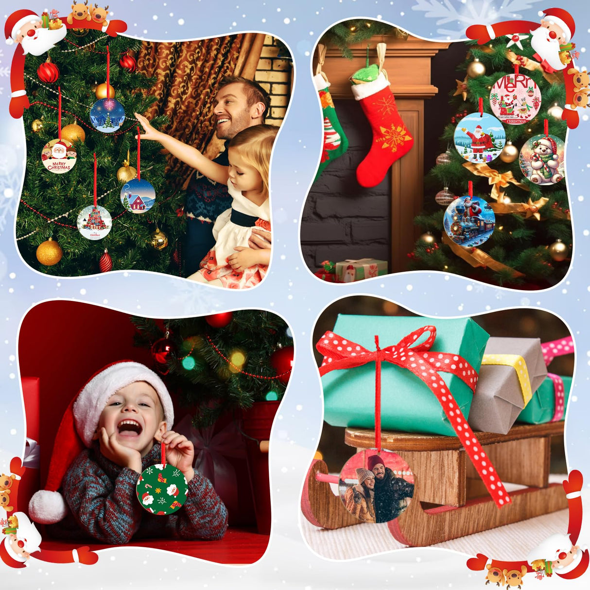 Sublimation Ornament Blanks 16PCS Personalized Christmas Ornaments Set Double-Sided Sublimation Ornaments with Red String, White Round DIY Handmade Crafts for Xmas Tree, Christmas Decorations Indoor Clonivent