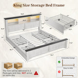 EnHomee King Bed Frame and Headboard, King Size Bed Frame with 4 Storage Drawers, King Bed King with LED Lights & Charging Ports,No Box Spring Needed,NO Noise,Wooden, White EnHomee