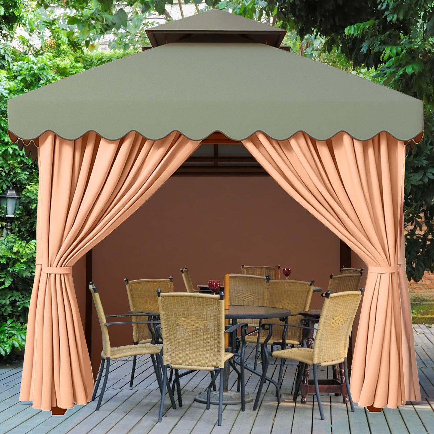 PLULON 10' x 12' Gazebo Curtains Outdoor Waterproof 4-Panels Universal Replacement Privacy Curtain Sidewalls with Zipper for Patio Yard Garden (Curtain Only) - WoodArtSupply