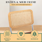 KCC Mid Century Modern Dining Chairs Set of 2, Faux Leather Rattan Dining Room Kitchen Side Chairs with Metal Legs and Upholstered Seat for Dining Room, Living Room, Bedroom,Brown KCC