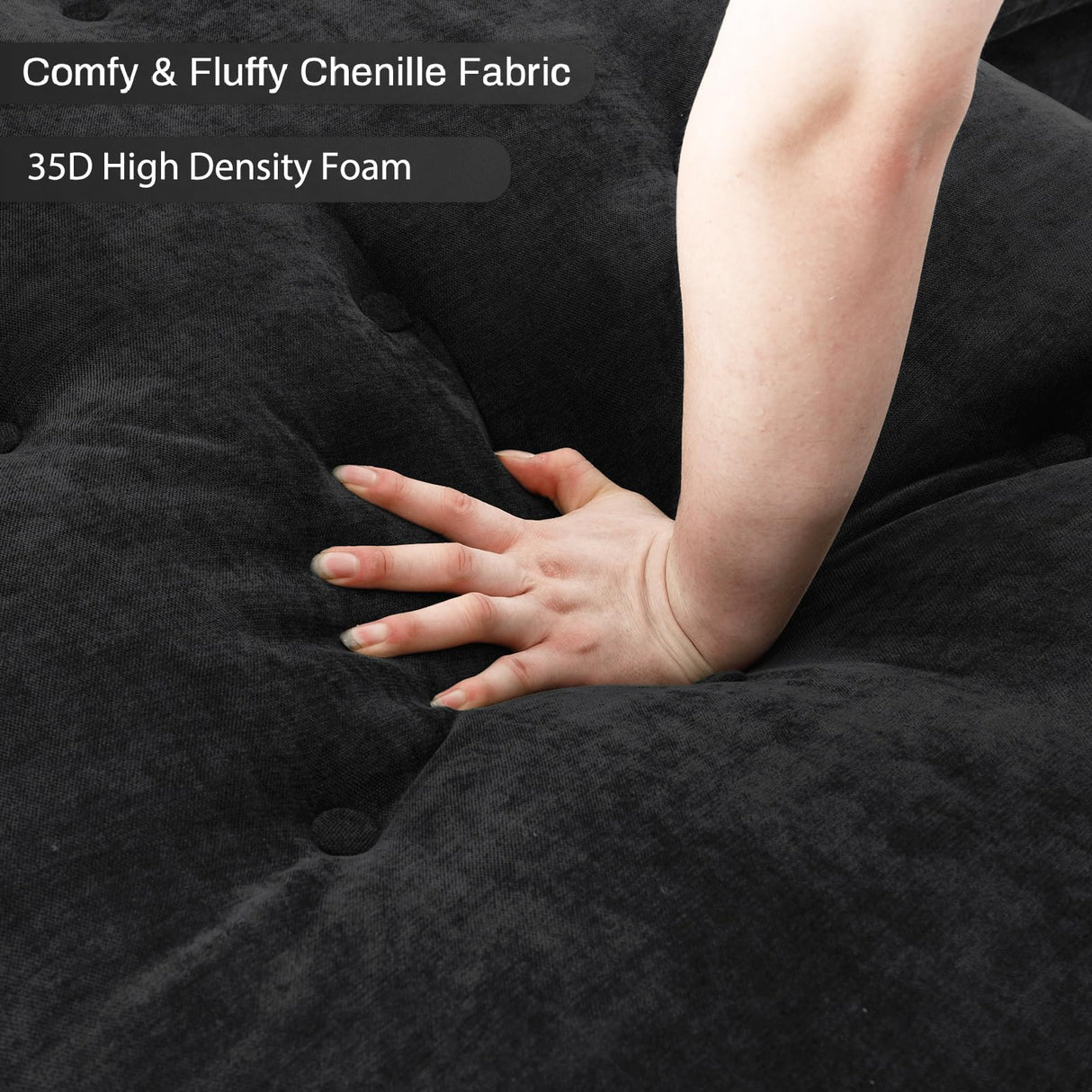 OUYESSIR 134" U Shaped Sectional Cloud Couch,Tufted Couch with Chaise Lounge,Fluffy Black Sectional Couches for Living Room,Comfy Chenille Modular Sofa with Central Console & USB Port OUYESSIR