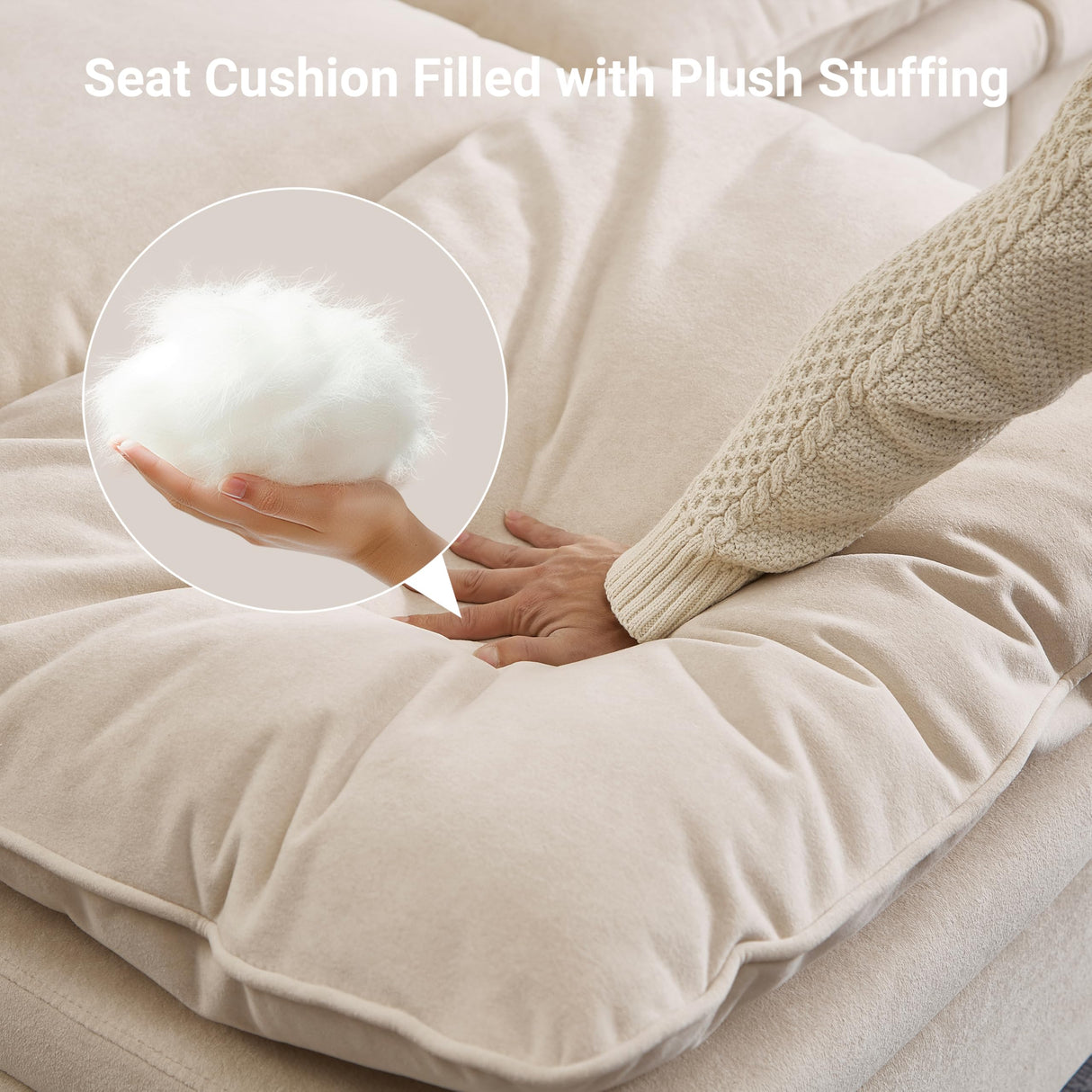 N NOORDENIYA 122″ Oversized Modular Sectional Sofa with Movable Ottoman, 6-Seat Deep Seat Sofa with Armrest Storage, Convertible U Shaped Couch for Living Room, Bedroom and Apartment, Terry, Beige N NOORDENIYA