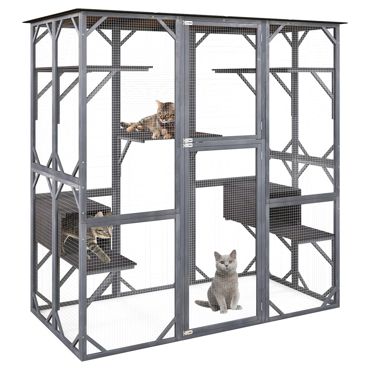 Tangkula Catio Outdoor Cat Enclosure Large, 71 Inch Outdoor Cat House Weatherproof with Asphalt Roof, Wooden Cat Cage Playpen with 7 Jumping Platforms & 2 Resting Boxes, Walk-in Cat Kennel Condo Tangkula