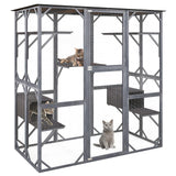 Tangkula Catio Outdoor Cat Enclosure Large, 71 Inch Outdoor Cat House Weatherproof with Asphalt Roof, Wooden Cat Cage Playpen with 7 Jumping Platforms & 2 Resting Boxes, Walk-in Cat Kennel Condo Tangkula
