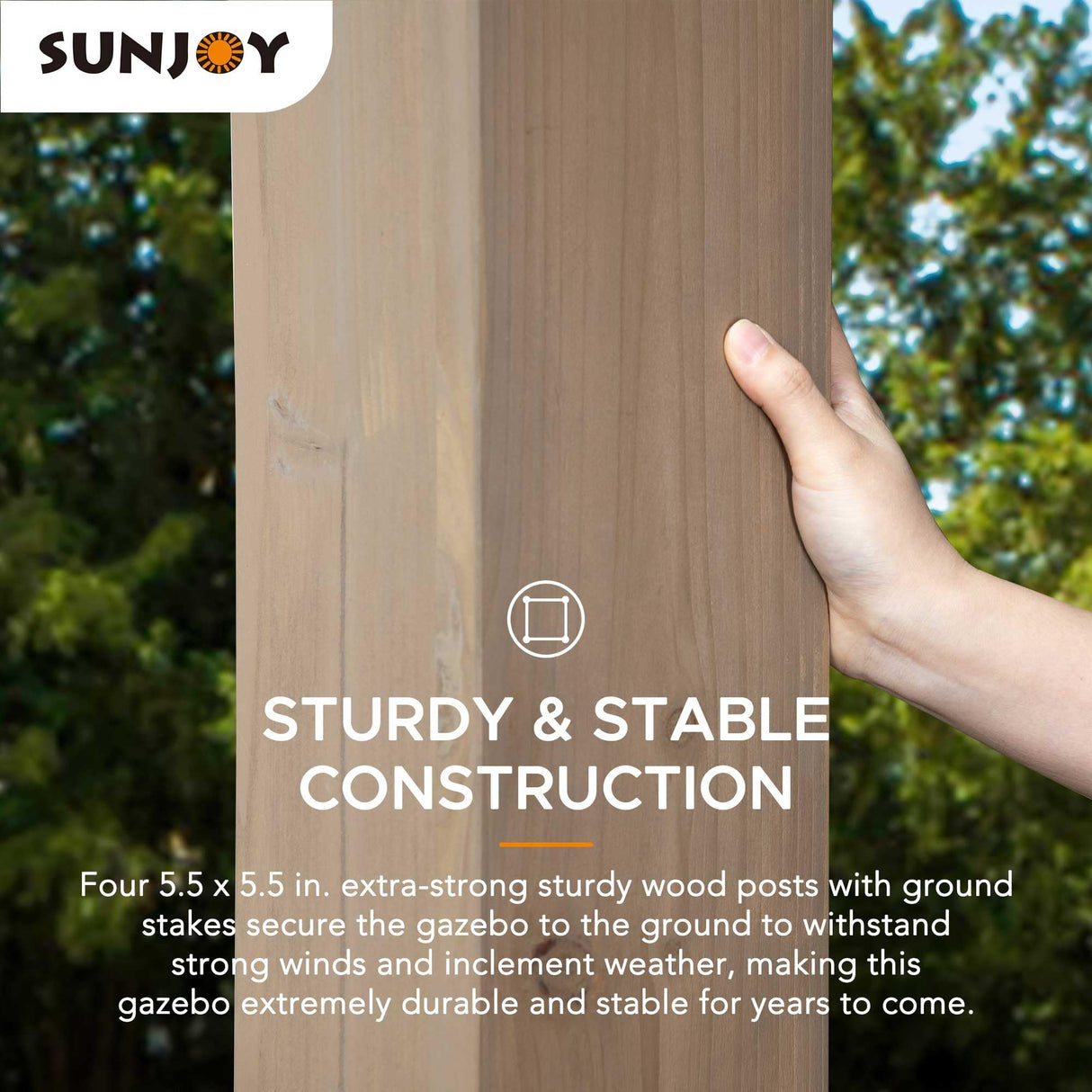 Sunjoy 12 x 12 ft. Hardtop Gazebo 2-Tier Wooden Frame Outdoor Gazebo with Ceiling Hook for Patio, Backyard, and Garden, Brown Sunjoy