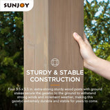 Sunjoy 12 x 12 ft. Hardtop Gazebo 2-Tier Wooden Frame Outdoor Gazebo with Ceiling Hook for Patio, Backyard, and Garden, Brown Sunjoy