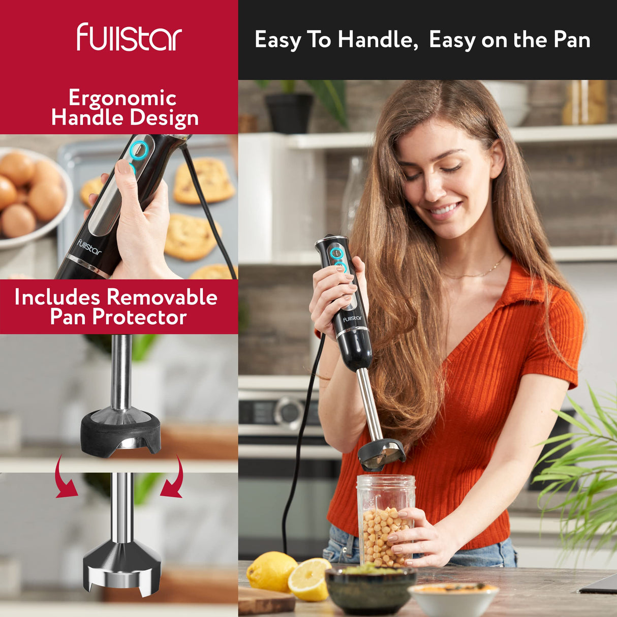 Immersion Blender Set, Hand Blender Electric, Immersion Blender Handheld, 9-Speed, 500W Handheld Blender - Hand Blenders Immersion, Hand Mixer Electric Blenders, Smoothie Blender (3-in-1, Black) fullstar