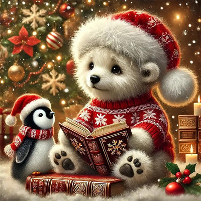 Christmas Bear Penguin Diamond Art Kits for Adults, 5D Diamond Painting Kits for Adults Beginners, DIY Full Round Drill Diamond Dot Painting Gem Art Kits for Adult, Home Wall Decor 13.8x13.8 Inch