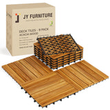 9 PCS Interlocking Deck Tiles 12" x 12" - Premium Acacia Wood Patio Tiles Waterproof - Deck Tiles Interlocking All Weather Waterproof Flooring - Easy Installation for Indoor & Outdoor (Golden Steak) J CLOVER