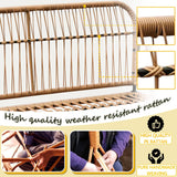 Homsido 4 Pieces Patio Sectional Furniture Chairs Set Boho Water-Resistant Outdoor Indoor Wicker Sectional Sofa Beige Woven PE Rattan Conversation Chat Set with Rect Side Table(White Cushions) Homsido