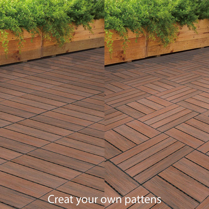 ECOOPTS 20"x20" Deck Tiles Interlocking Wood Flooring Patio Pavers Interlocking Patio Flooring Outdoor Wood Deck Tile, 6 Slat x 1 Box, Brown