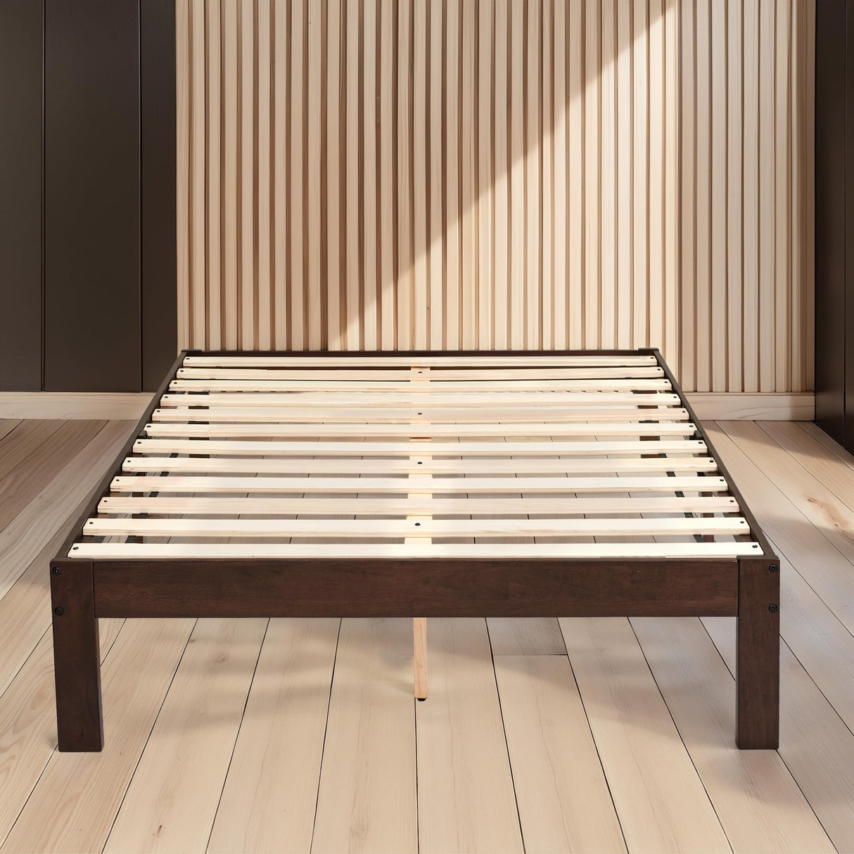 Hokway Full Size Bed Frame with Wood Slat Support, No Box Spring Needed, Easy Assembly, Reinforced Center Legs(Full,Walnut Finish) Hokway