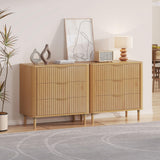 DWVO Fluted 3 Drawer Dresser, 32.5 Wider Modern Dressers Chest of Drawers with Solid Wood Legs, Wood Storage Dresser Organizer for Dorms, Flats, Living Rooms, Hallways,Natural Oak DWVO