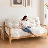 MAXYOYO 6" Futon Mattress Queen Size, Velvet Thick Futons Sofa Couch Bed, Versatile Floor Mattress for Adults, Shredded Foam Filling (Frame Not Included), Beige MAXYOYO