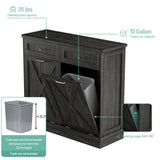 TOLEAD Double Tilt Out Trash Cabinet Free Standing 10 Gallon Wooden Dual Trash Can Cabinet with Barn Door for Farmhouse Kitchen,Living Room, Dining Room, Oak Grey TOLEAD