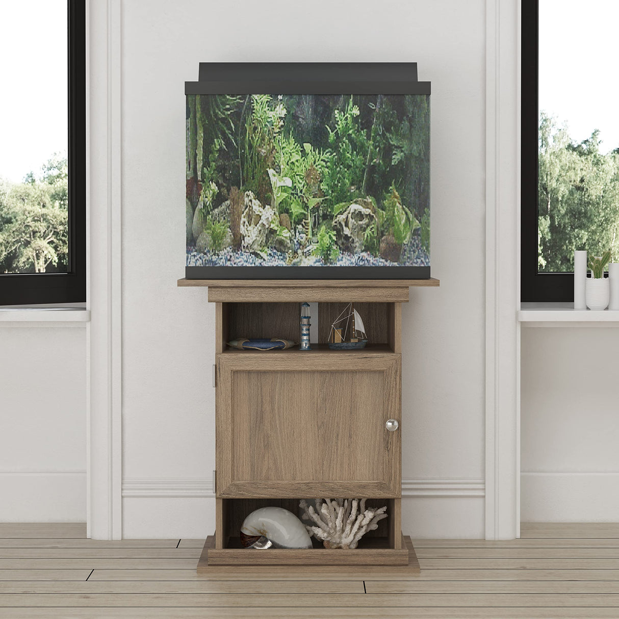 Ollie & Hutch Flipper 10/20 Gallon Aquarium Stand, Rustic Oak Ollie & Hutch