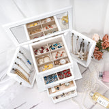 Emfogo Jewelry Box for Women, Rustic Wooden Jewelry Boxes & Organizers with Mirror, 4 Layer Jewelry Organizer Box Display for Rings Earrings Emfogo