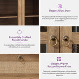 TYBOATLE 71" Tall Arched Pantry Cabinet with Innovative Drawer, Kitchen Cabinet with Anti-Tipping Device and Glass Door, Versatile Cupboard for Kitchen, Dining, Natrual TYBOATLE