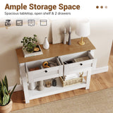 Giantex 42" Farmhouse Console Table with 2 Drawers, Modern Wood Entryway Table, Narrow Long Sofa Tables with Open Storage Shelf for Living Room, Hallway, Entrance, Foyer, Rustic Vintage, White & Brown Giantex