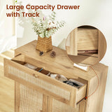 Iwell Storage Cabinet with Rattan Doors, Rattan Cabinet with Large Drawer & Adjustable Shelf, Accent Cabinet for Kitchen, Dining Room, Living Room, Entryway, Natural Iwell