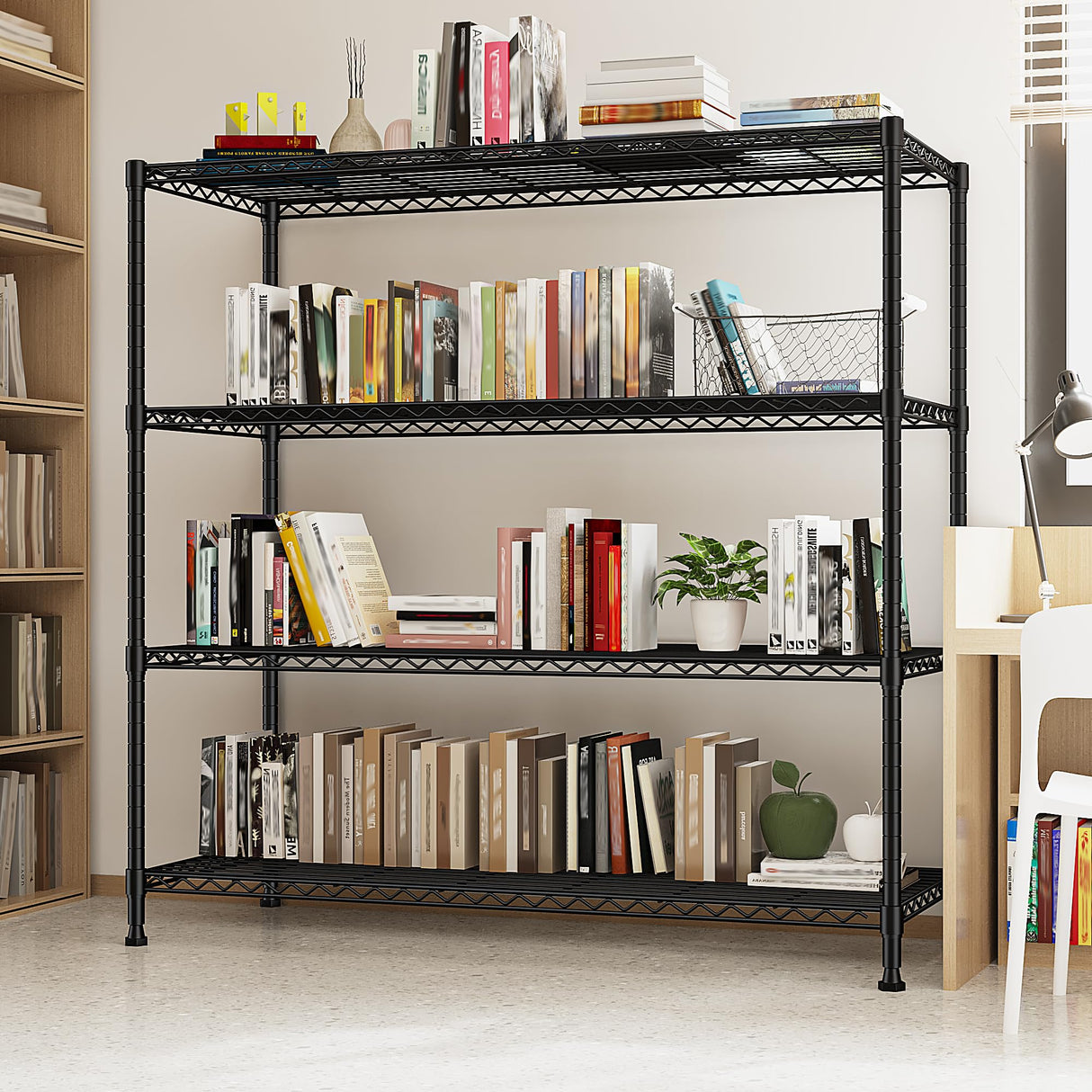 45 "W Metal Shelving Unit 4 Tier Storage Shelves Adjustable Wire Shelving Metal Shelf Pantry Shelves Wire Rack Commercial Shelving for Kitchen Pantry Utility Room Garage 45 "W x 59.4 "Hx 13.5" D Black DurayLoly