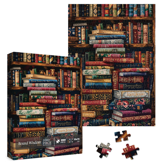 Vintage Library Bookshelf Jigsaw Puzzle 1000 Piece for Adult, Funny Books Challenging Painting Jigsaw Puzzles, Art Aesthetic Difficult Puzzle