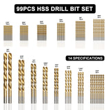 GMTOOLS 99 Pcs Drill Bit Set, 135° Tip Titanium Coated High Speed Steel, Twist Drill Bit Kit for Iron, Aluminum Alloy, Copper, Wood, Plastic, with Hard Storage 1/16"-3/8" GMTOOLS