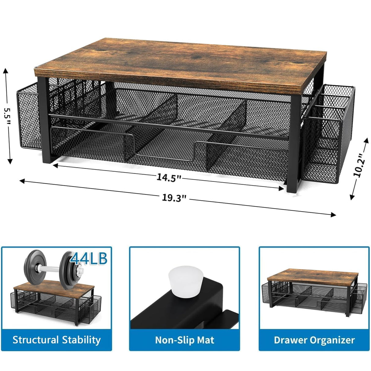 gianotter Monitor Stand Riser, Desk Organizer with Drawer and Pen Holder, 2-Tier Computer Stand, Office Desk Accessories, Office Organization(Wood) gianotter