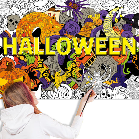 ZOIIWA Halloween Giant Mandala Coloring Posters for Kids Adult Halloween DIY Drawing Coloring Tablecloth Mandala Holiday Coloring Poster for Home School Wall Decor Drawing Games DIY Painting Crafts ZOIIWA