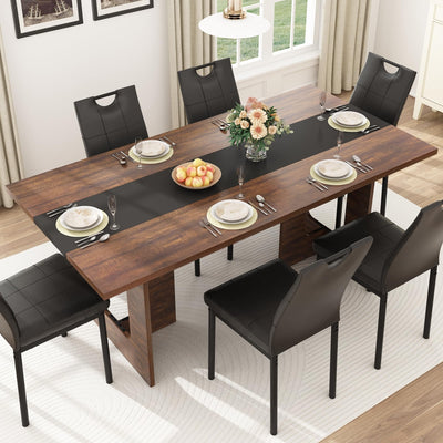 Squireewo 71 Inch Rectangular Dining Table for 6-8 People, Farmhouse Wood Kitchen Table with Wooden Legs, Farmhouse Center Kitchen Table for Dining Room, Kitchen & Living Room, Brown
