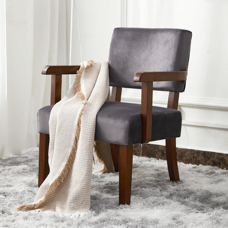 FAGAGA Accent Chair Set of 2 with Table, Living Room Chairs with VelvetSoft Seat and Armrests for Living Room Bedroom Reading Room Waiting Room (Greyvelvet) FAGAGA