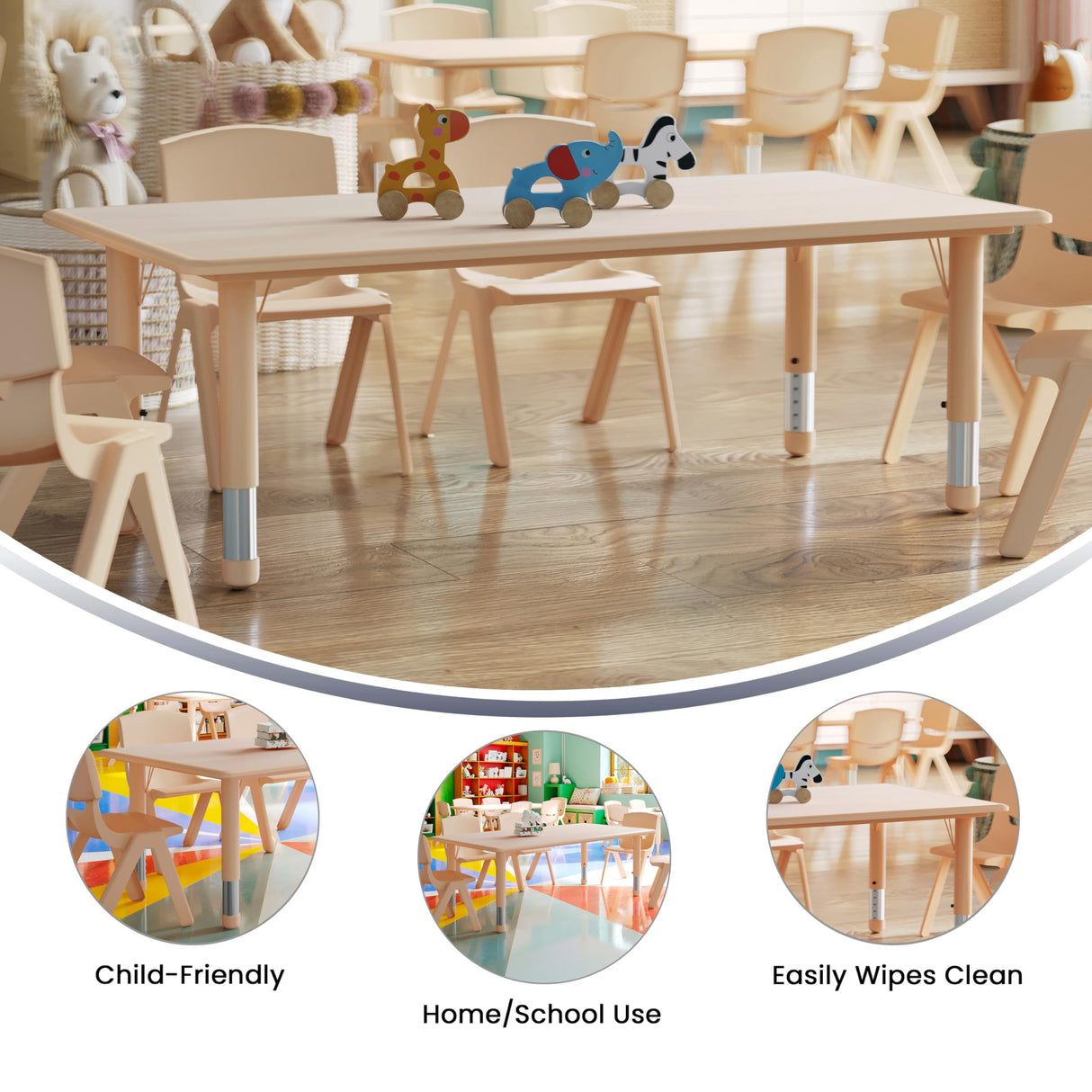Flash Furniture Wren Adjustable Classroom Activity Table for School and Home, Plastic Activity Table for Kids, 23.625" W x 47.25" L, Natural Flash Furniture