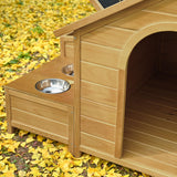 Large Dog House Outdoor, Wood Dog House with Feeding Bowls and Storage Box, Waterproof Roof Doghouse Suitable for Medium Large Dogs - 51.18" L x 43.7" W x 37" H Runave