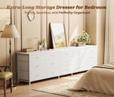Huuger 78.7 inch Long Dresser for Bedroom, 15 Drawer Fabric Dresser for Closet, Large TV Stand for 65, 75, 85 inch TV, Wide Chest of Drawer with Storage, 78.7" W x 12.9" D x 26.7" H, White Huuger