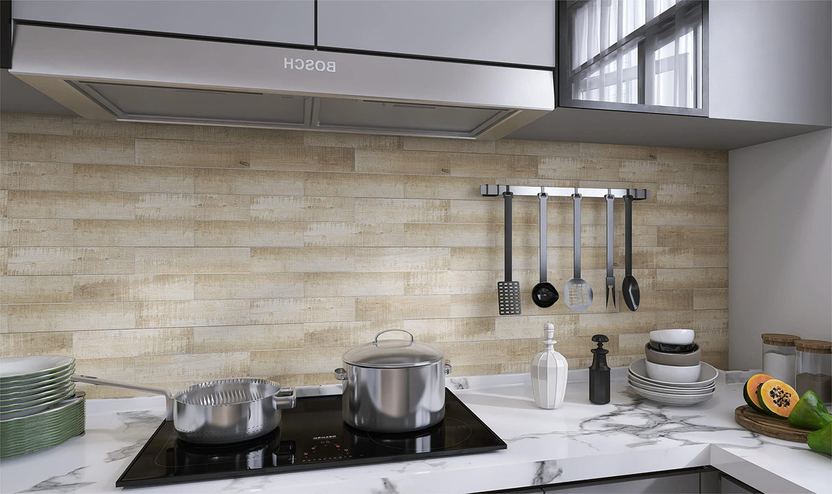 COLAMO Luxury 24pck Thick Rigid Faux Reclaimed Barn Wood Textural Peel and Stick Shiplap Panels, Adhesive Subway Brick Tiles for RV,Kitchen Backsplash,Bathroom,Accent Wall, Self Stick Wood Pattern COLAMO