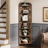 Tribesigns 70.8" Corner Shelf, Rustic 6-Tier Wall Corner Bookshelf, Farmhouse Corner Small Bookcase Display Storage Shelves Plant Stand for Home Office, Living Room, Bedroom Tribesigns