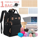 Crochet Bag Backpack,Knitting Bag Backpack and Totes Organizer with USB Charging Port, Large Yarn Storage Tote Bag Yarn Holder Case for Knitting Needles, Crochet Hooks,fits 15.6 inch Laptop,Black SINVICKO
