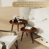 Semjar 2-Piece Mid Century Modern Round Walnut Coffee Table Set for Living Room,Easy Assembly Nesting Coffee Tables,Small Circle Coffee Side Tables for Sofa Bedside Office Balcony Semjar
