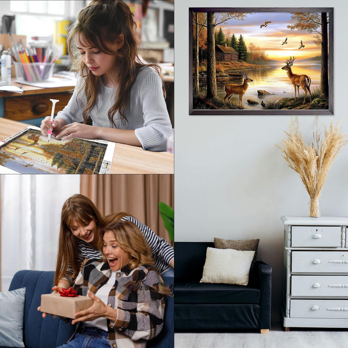 CEOVR Deer Diamond Art Kits for Adults, 5D DIY Full Drill Animal Diamond Painting Dots Crystal Gem Art, Adult Crafts Kits Arts and Crafts, Wall Decor for Home Office 12x16inch CEOVR