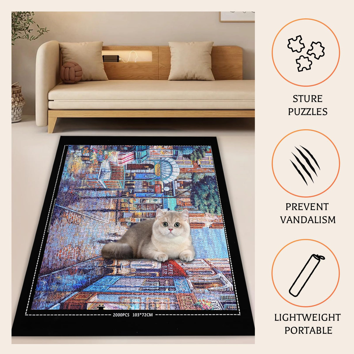 Jigsaw Puzzle Mat Roll Up - 2000 1500 1000 500 Pcs Puzzles Mats, Black Smooth Top & Non-Slip Felt Bottom Roll-Up Puzzle Matte for Sorting Table, Board, Frame, Storage+ 6 Save Trays. for Adults Lwoeo