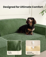 Amada 80" L Shaped Sofa Modular, Corduroy Clopud Couches with Deep Seats &High-Back, Upholstered Couches for Living Room Bedroom with Ottoman, No Assembly Required(2-Seater&1 Ottoman,Green) AMADA HOMEFURNISHING